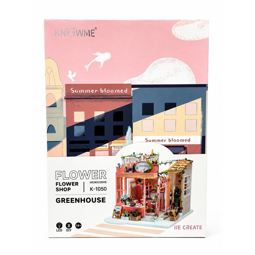 KNOWME DIY Miniature Flower Shop Greenhouse Kit K-1050 LED Dollhouse Craft
